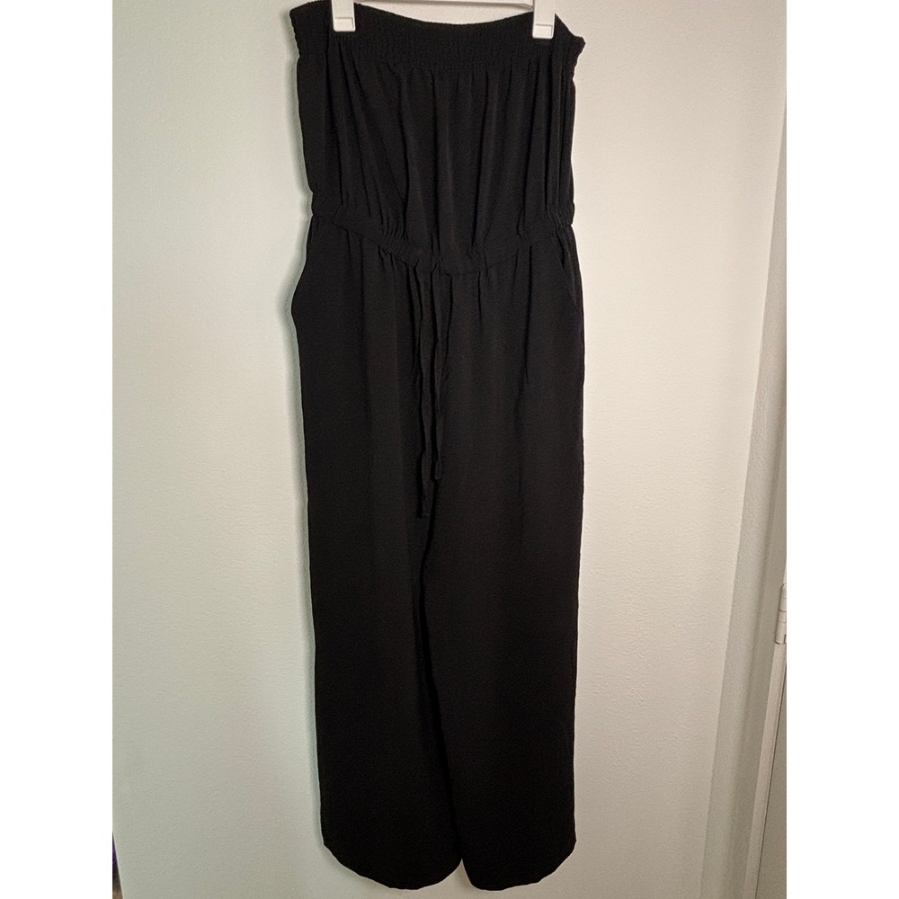 No Boundaries Black Strapless Smocked Wide Leg Jumpsuit XL 16-18 Drawstring